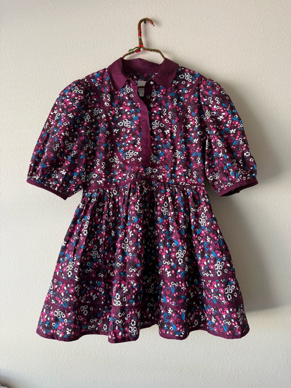 Anthropology Maeve Burgundy Floral Puff-Sleeve Baby-Doll Dress Sz. 10 Petite